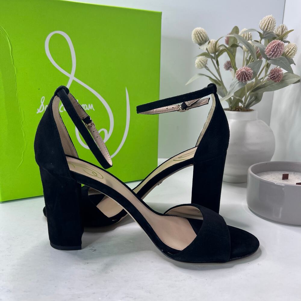 Sam Edelman Robyn Leather Ankle Strap Heel Black I3433L3002 Women 10.5M Tried On - Picture 6 of 11